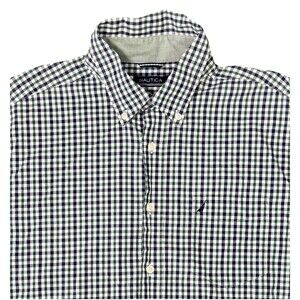 Nautica Classic Fit Mens Size Lg Blue‎ Green Plaid Button Down Shirt Long Sleeve
